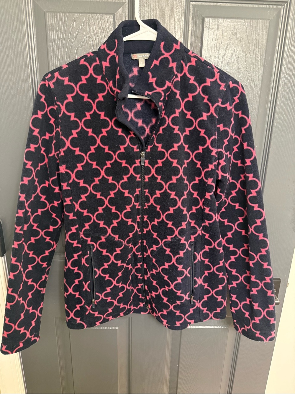 Talbots Navy Jacket with Pink Geometric Print